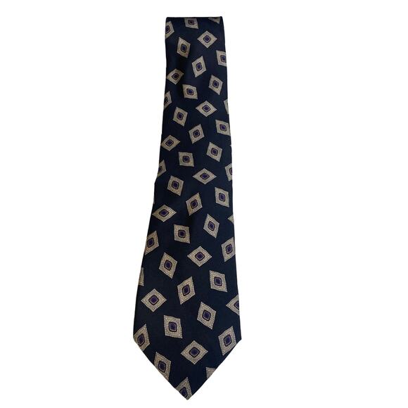 Berkley Men’s Black Diamond Geometric Pattern 100% Silk Tie Made in USA - Picture 3 of 7